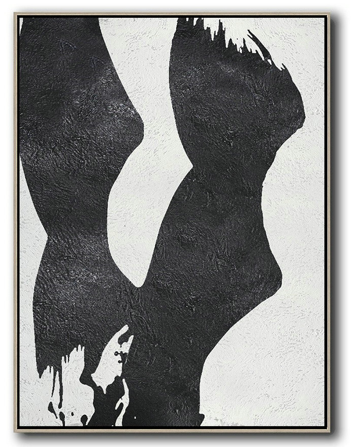 Extra Large 72" Acrylic Painting,Black And White Minimal Painting On Canvas - Artcanvas Reading Room